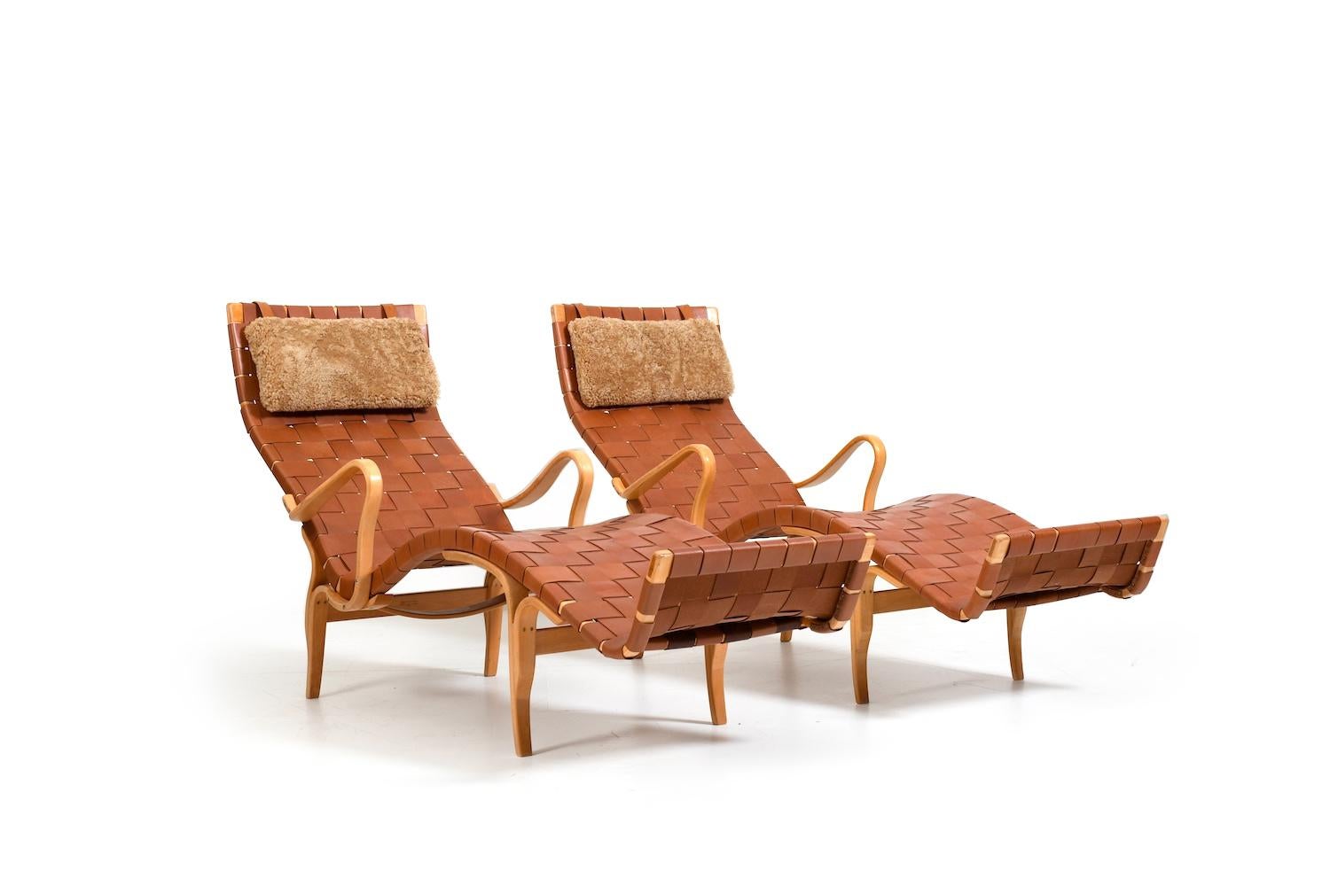 Scandinavo moderno Coppia di Chaiselongues Pernilla-3 vintage di Bruno Mathsson in vendita