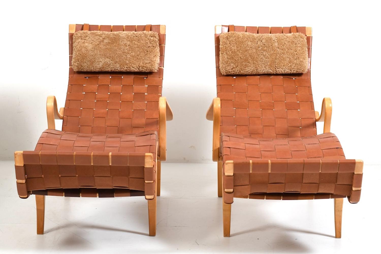 Pelle Coppia di Chaiselongues Pernilla-3 vintage di Bruno Mathsson in vendita