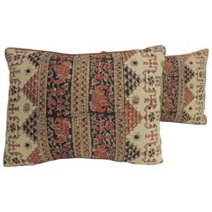 Pair of Vintage Persian Hand-Blocked Kalamkari Bolster Decorative Throw Pillows