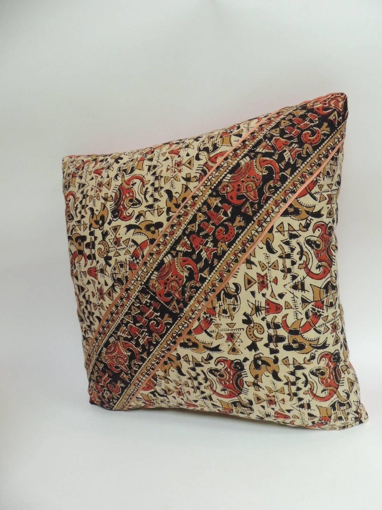 Pair of Vintage Persian HandBlocked Kalamkari Square Throw Pillows For
