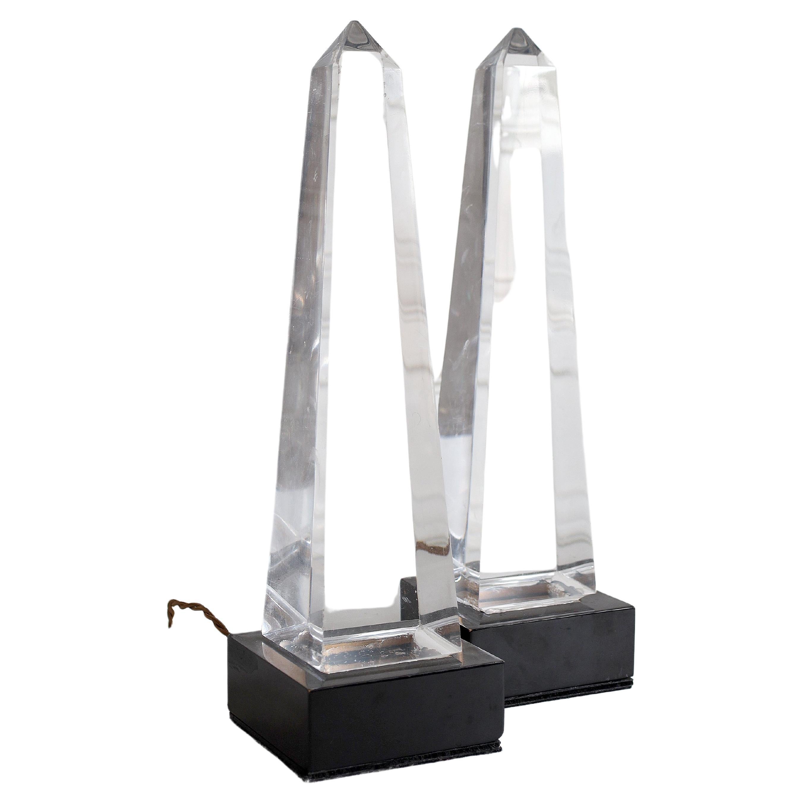 Pair of Vintage Perspex Obelisk Table Lamps