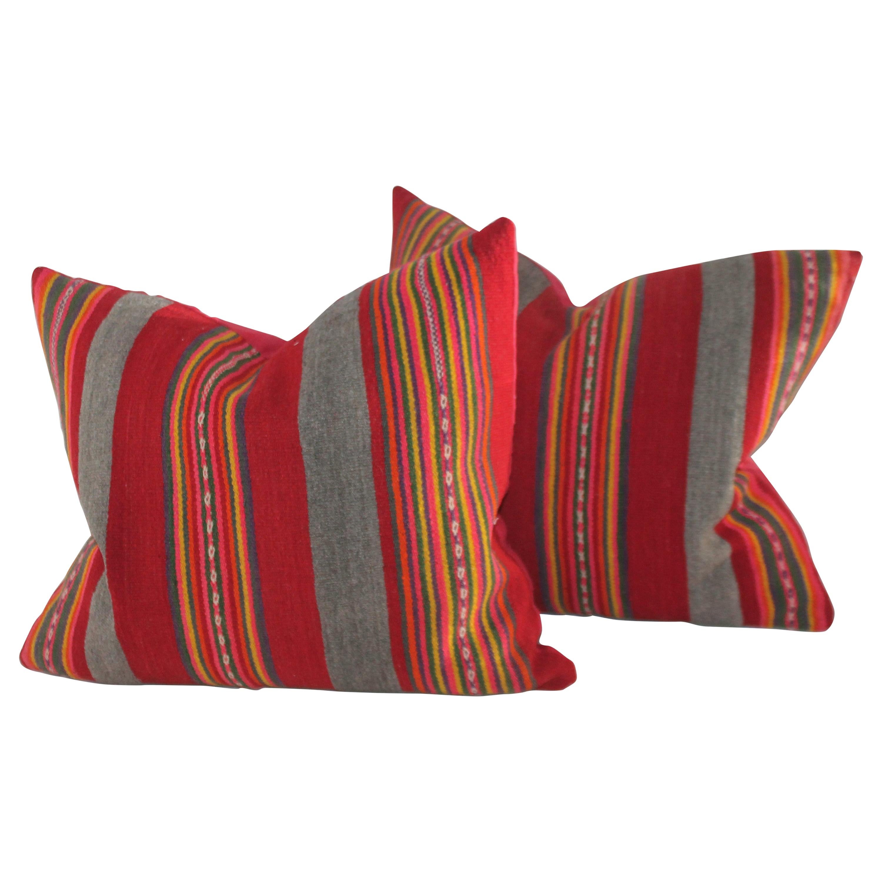 Pair of Vintage Peruvian Striped Pillows