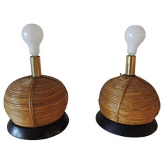 Pair of Vintage Petite Coiled Bamboo Table Lamps