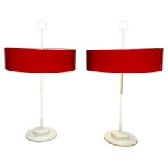 Pair of Vintage Philips GK4008 Table Lamps, Red and White  Dutch Modern Design