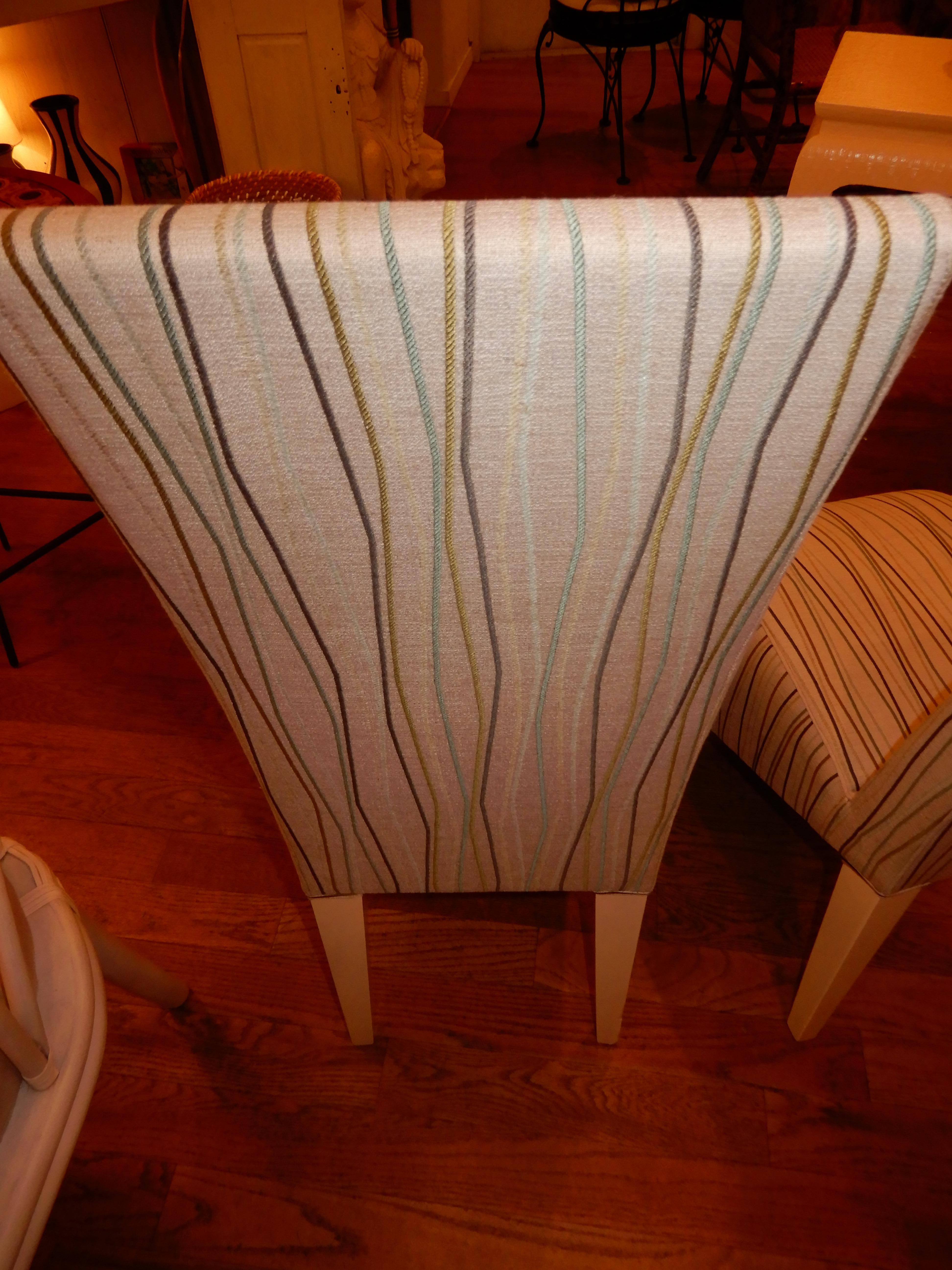 Woven Pair of Vintage Phillipe Starck with Clarence House Lemon Grass High Back Chairs