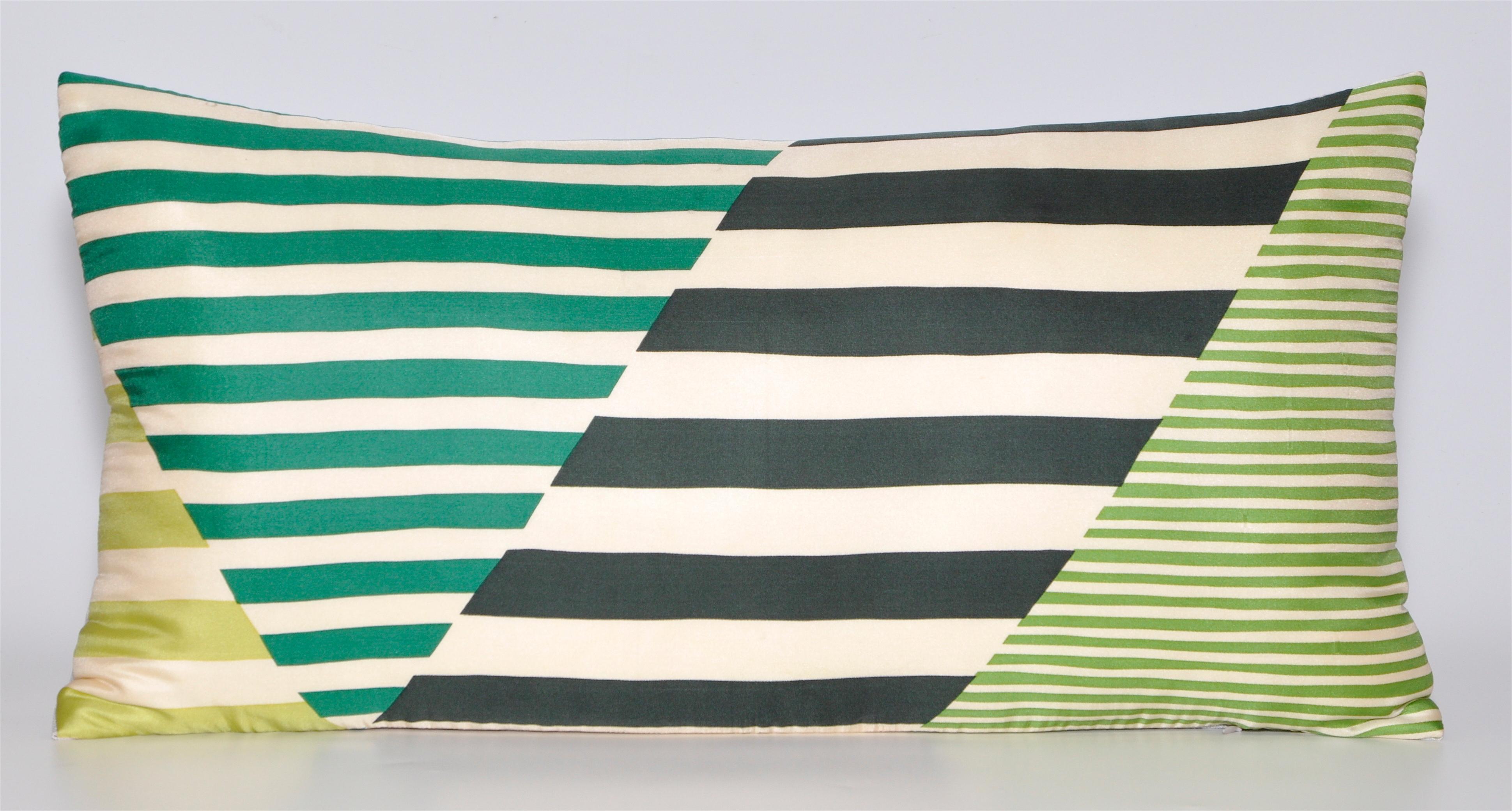 Mid-Century Modern Pair of Vintage Pierre Cardin Green Geometric Silk Fabric & Irish Linen Pillows