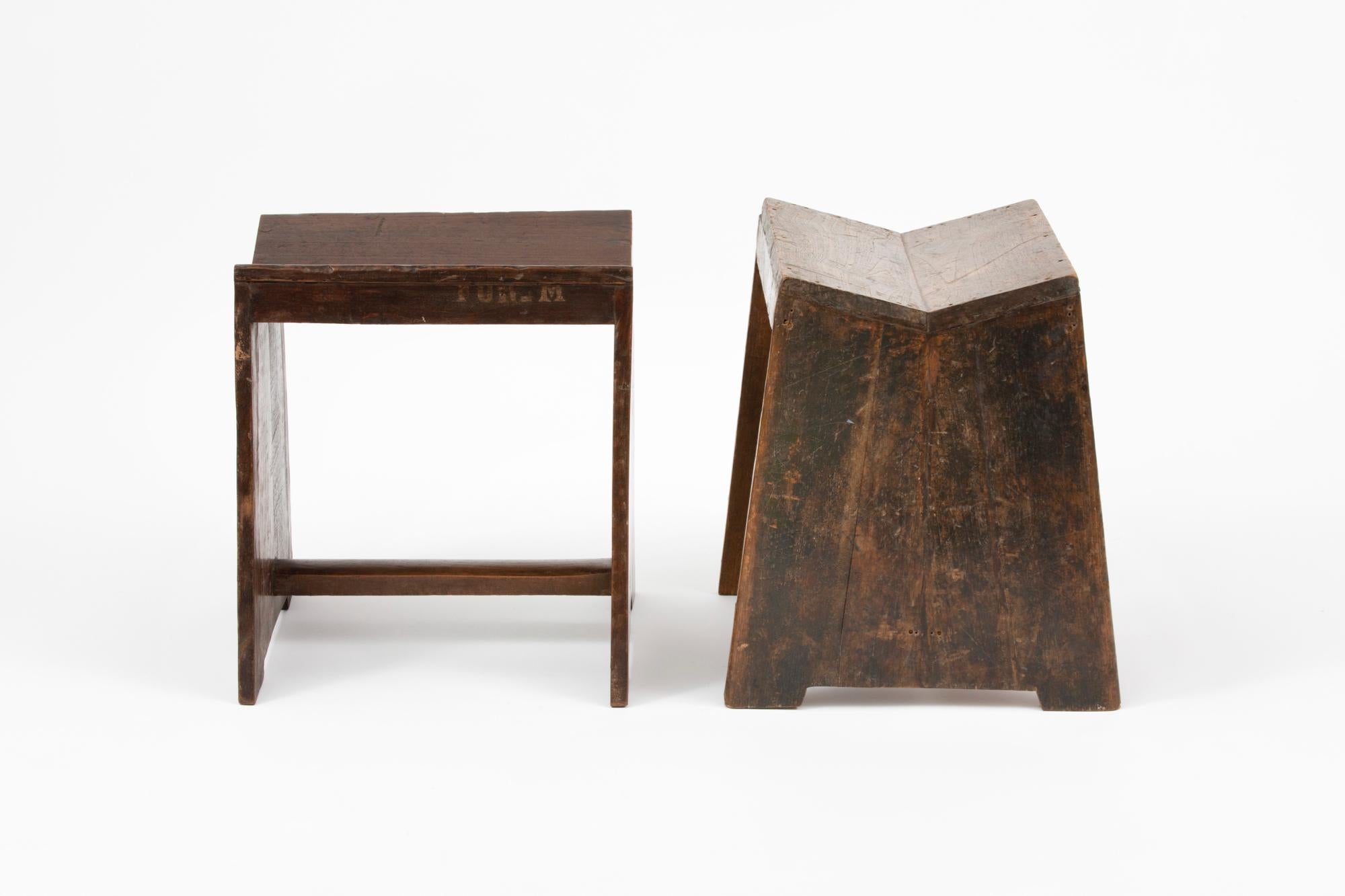 Indian Pair of Vintage Pierre Jeanneret Sewing Stools Model PJ-SI-68-A from Chandigarh For Sale