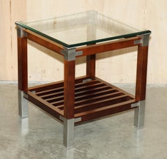 COPPIA DI TAVOLINI DA LAMPADA IN LEGNO DURO E VETRO DI PIERRE VANDEL PARIGI