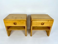 Pair of vintage pine bedside tables from Les Arcs, France. Charlotte Perriand