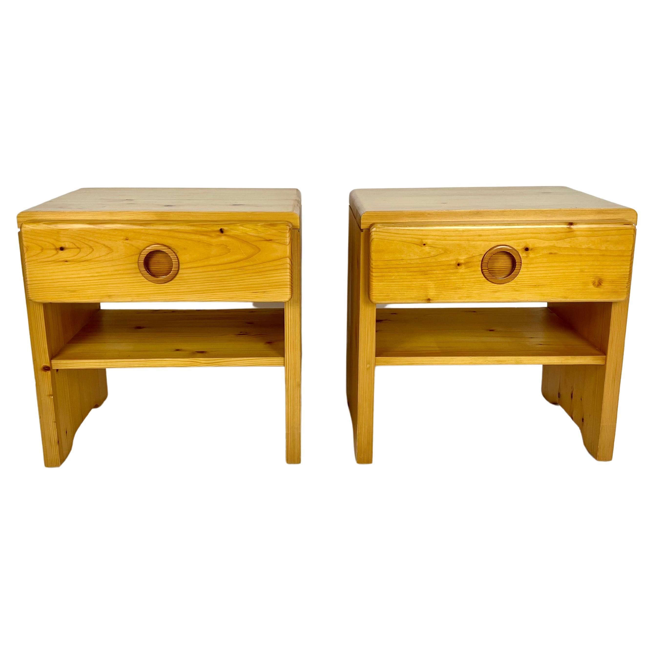 Pair of vintage pine bedside tables from Les Arcs, France. Charlotte Perriand