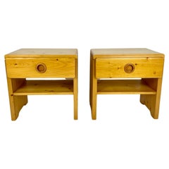 Pair of Used pine bedside tables from Les Arcs, France. Charlotte Perriand