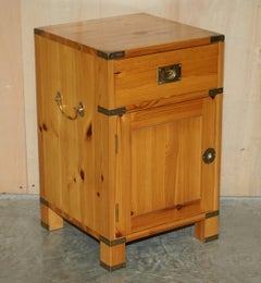 Pair of Vintage Pine & Brass Military Campaign Side Cupboards Chest of Drawers