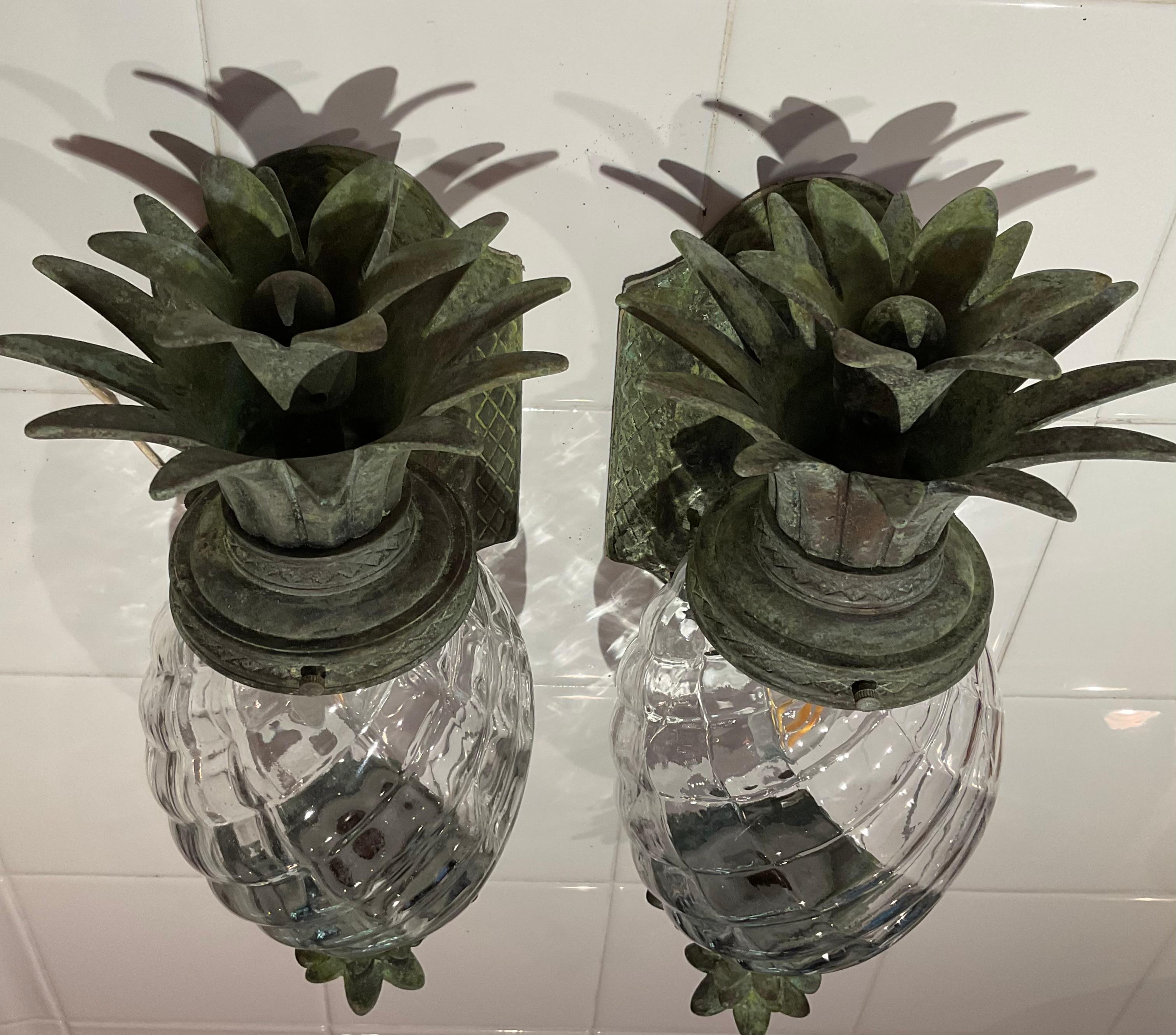 Pair Of Vintage Pineapple Bronze and Brass Sconces - Tropical Elegance 4