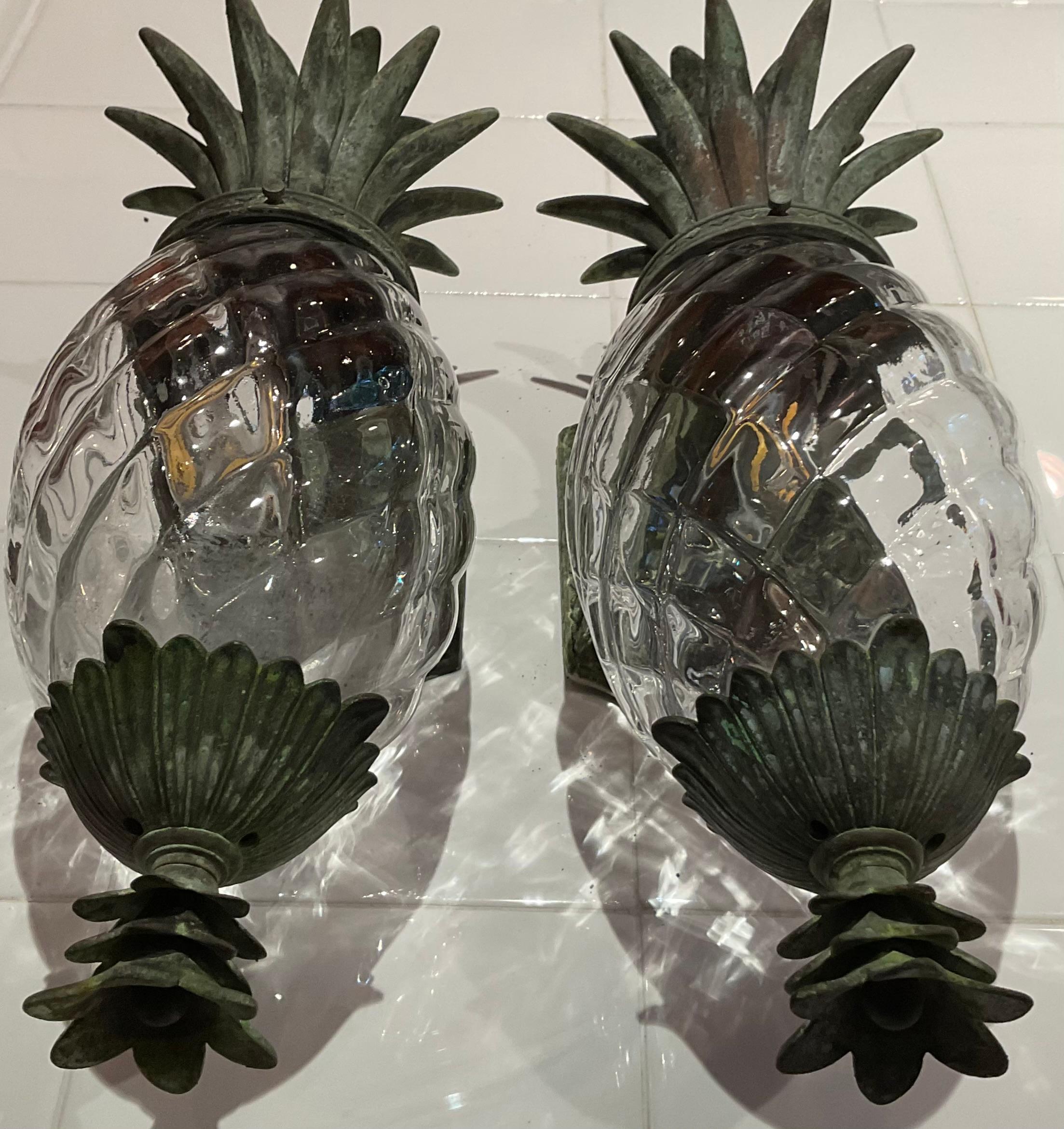 Pair Of Vintage Pineapple Bronze and Brass Sconces - Tropical Elegance 5