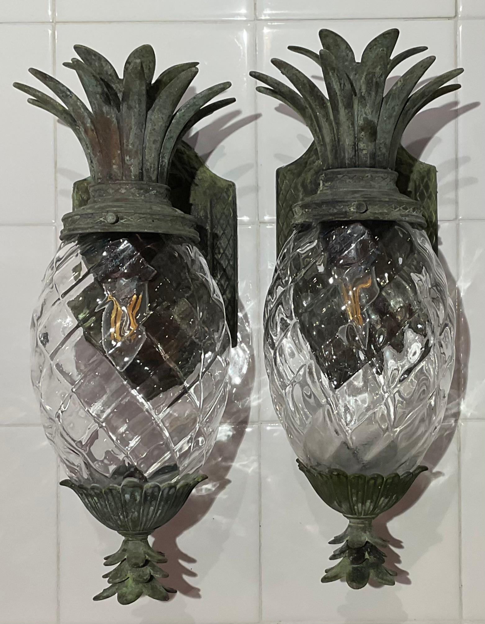 Pair Of Vintage Pineapple Bronze and Brass Sconces - Tropical Elegance 7