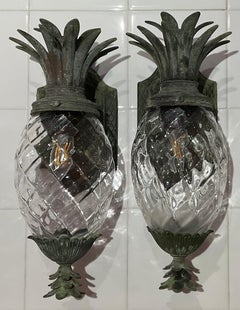 Pair Of Vintage Pineapple Bronze and Brass Sconces - Tropical Elegance