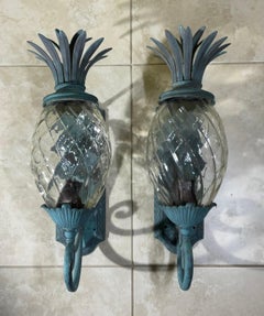 Pair Of Vintage Pineapple Bronze and Brass Sconces - Tropical Elegance