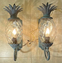 Pair Of Vintage Pineapple Bronze and Brass Sconces - Tropical Elegance