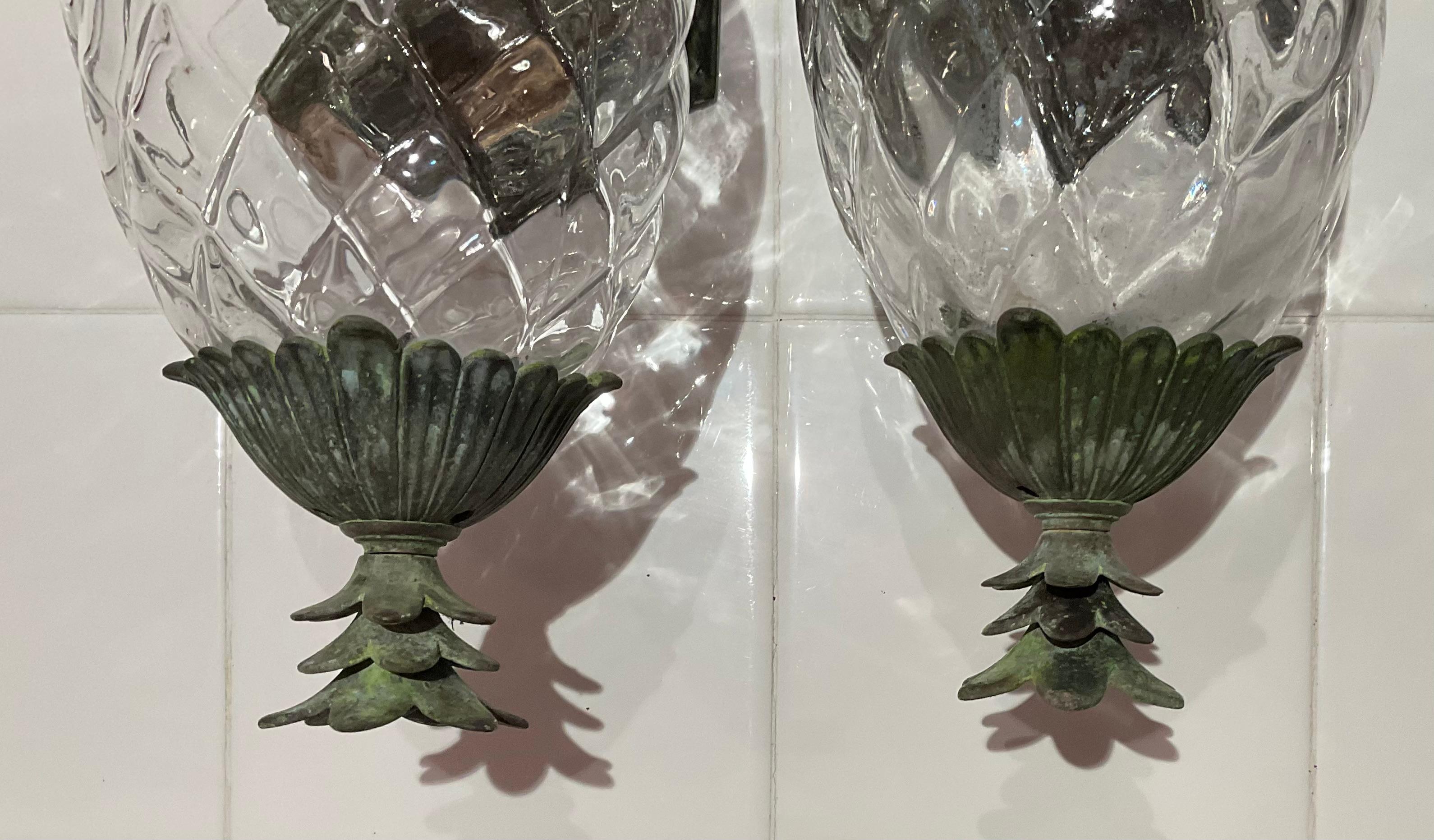 North American Pair Of Vintage Pineapple Bronze and Brass Sconces - Tropical Elegance