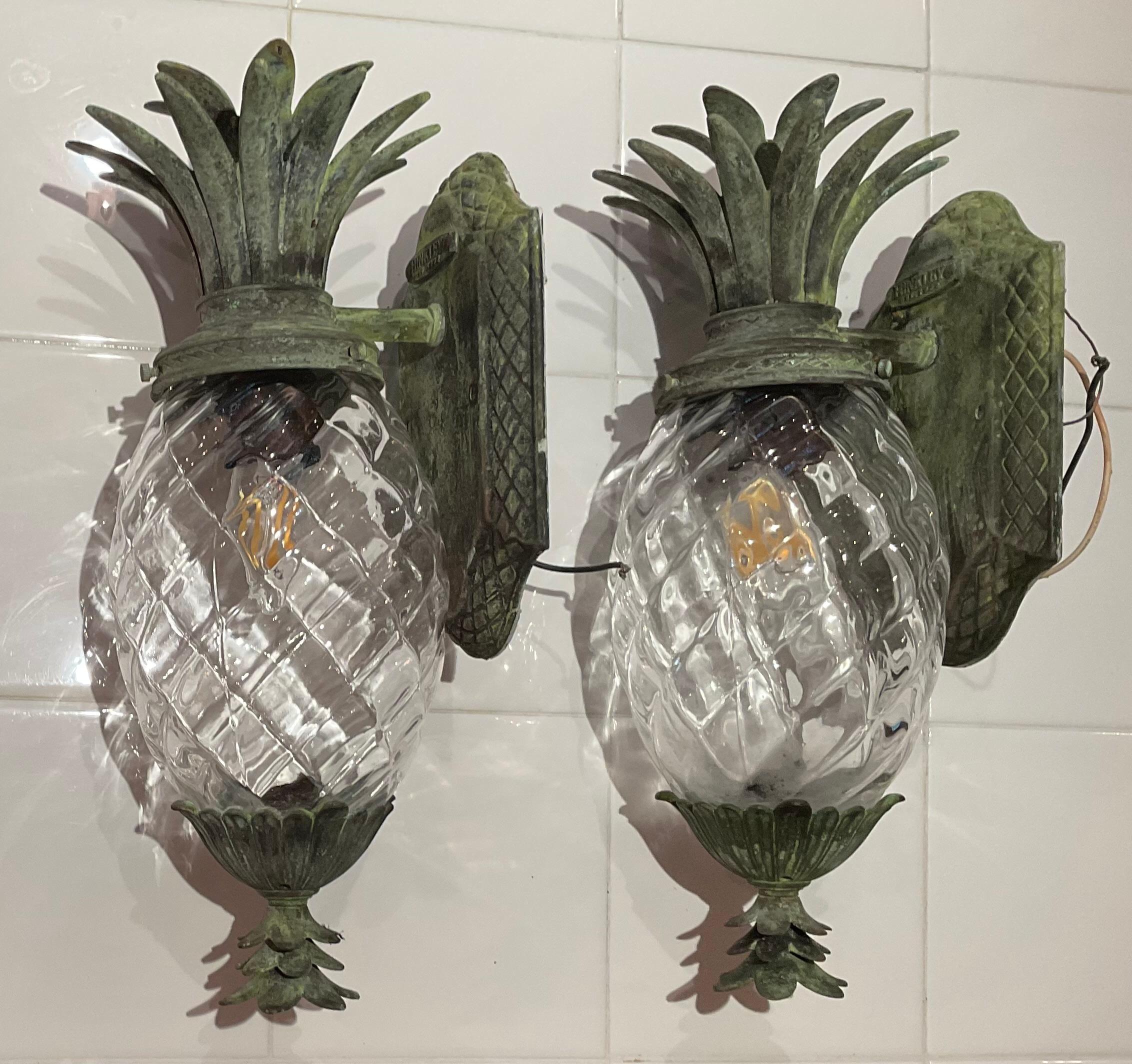 20th Century Pair Of Vintage Pineapple Bronze and Brass Sconces - Tropical Elegance
