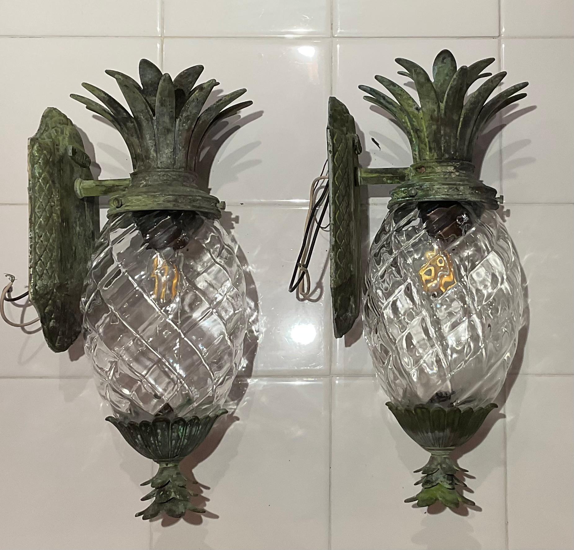 Pair Of Vintage Pineapple Bronze and Brass Sconces - Tropical Elegance 1