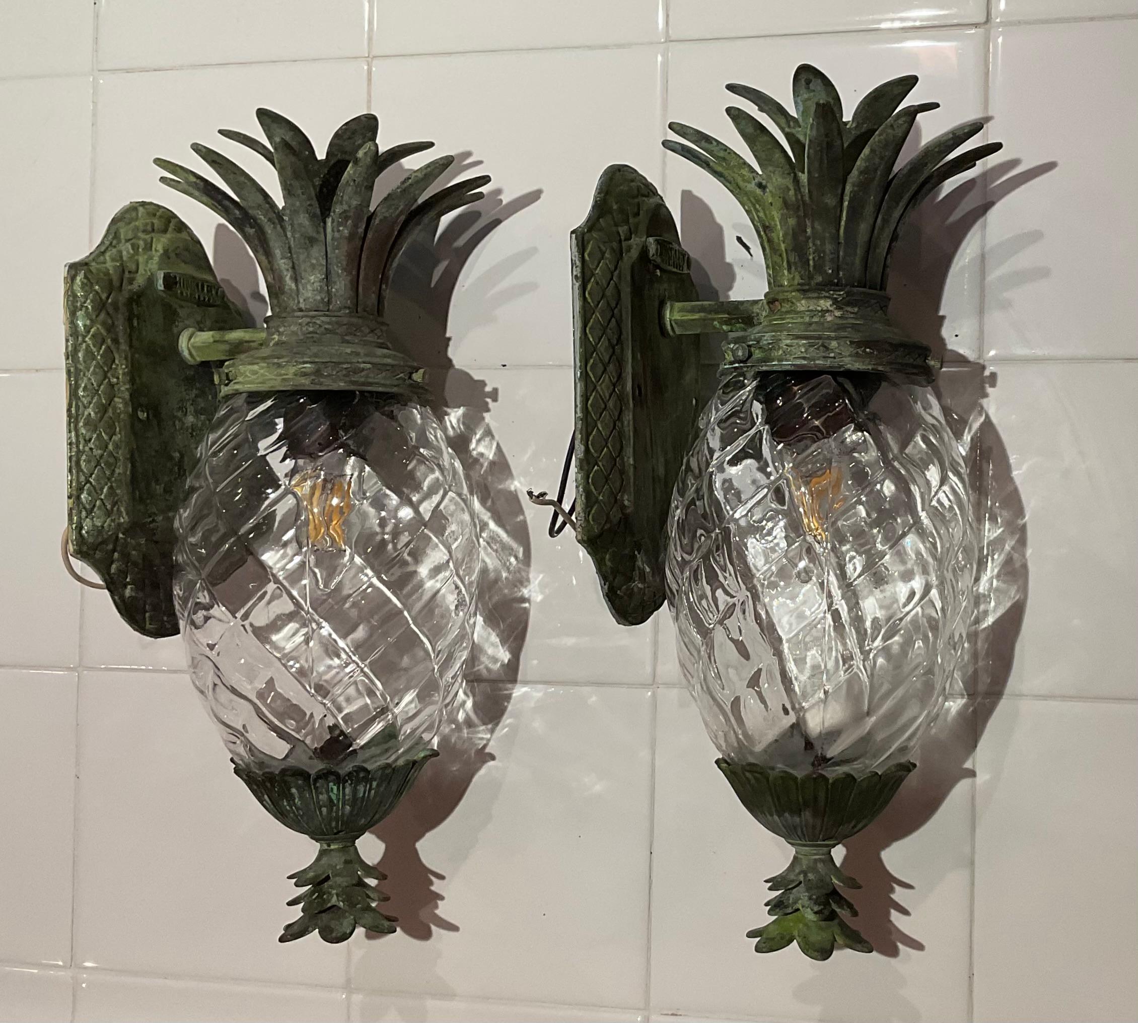 Pair Of Vintage Pineapple Bronze and Brass Sconces - Tropical Elegance 2