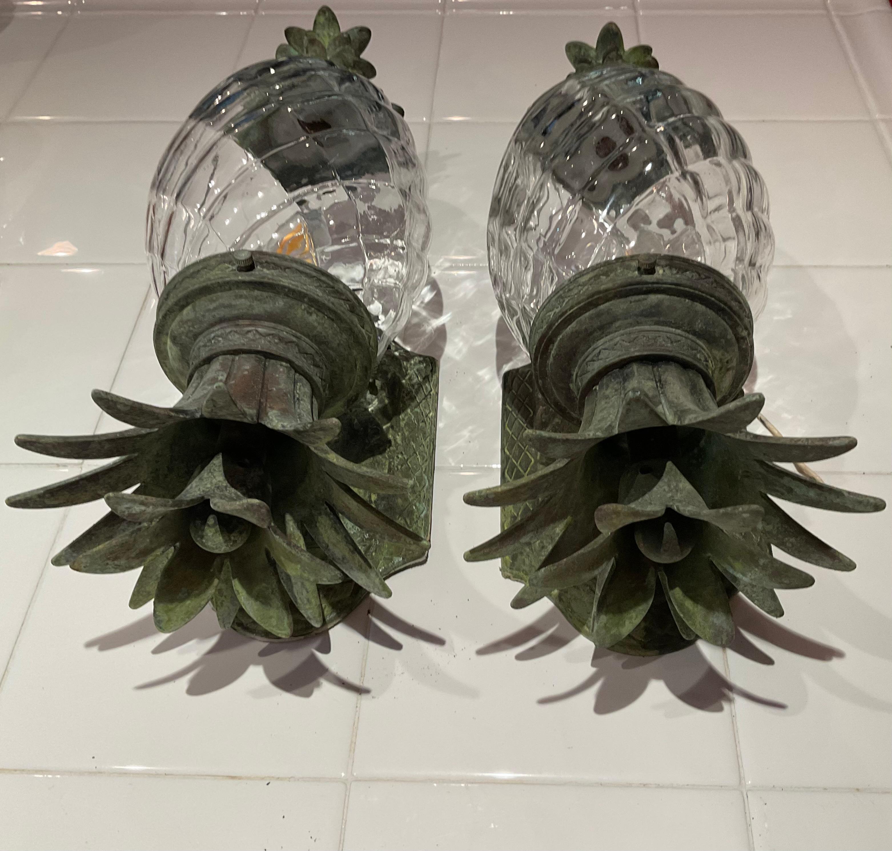 Pair Of Vintage Pineapple Bronze and Brass Sconces - Tropical Elegance 3