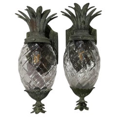 Pair Of Vintage Pineapple Bronze and Brass Sconces - Tropical Elegance