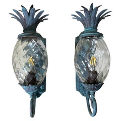 Pair Of Vintage Pineapple Bronze and Brass Sconces - Tropical Elegance