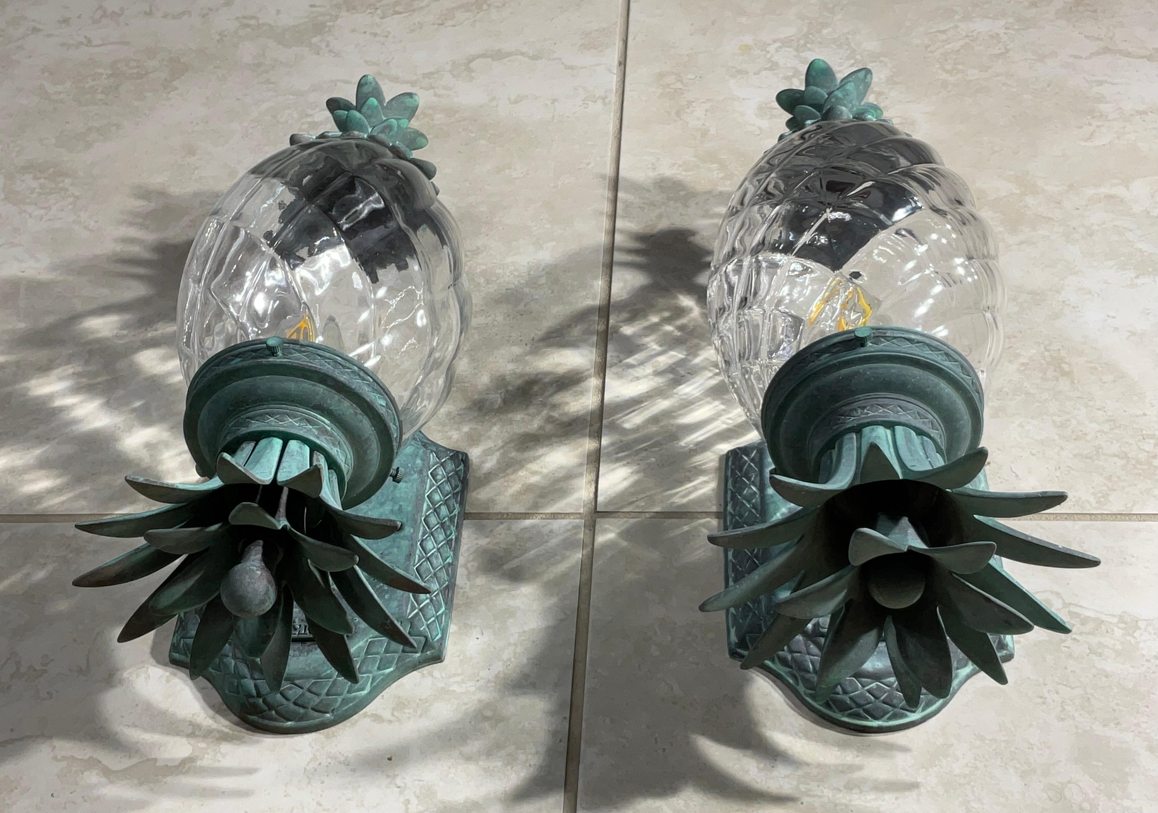 Pair Of Vintage Pineapple Bronze and Brass Wall Sconces - Tropical Elegance 4