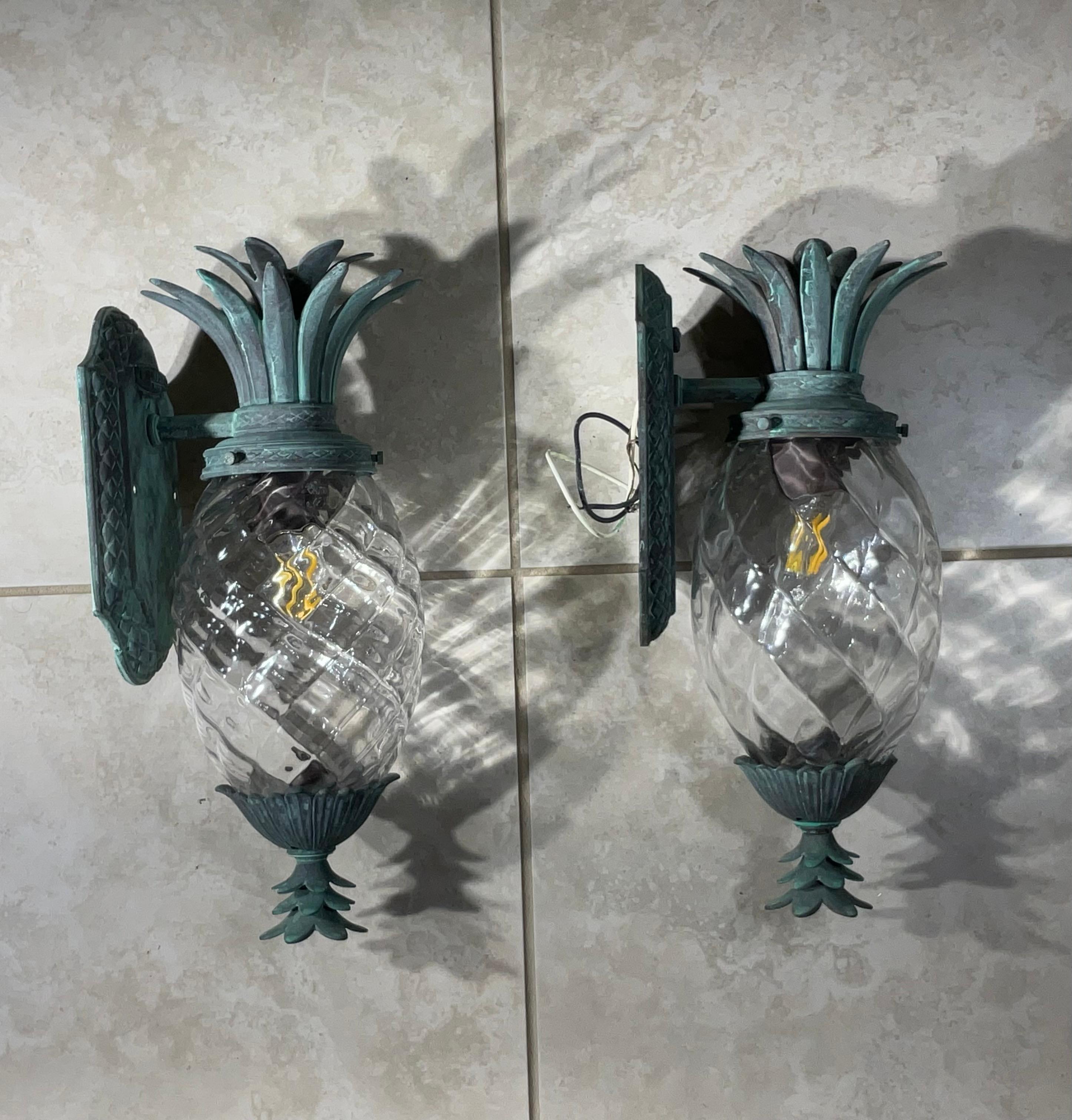 Pair Of Vintage Pineapple Bronze and Brass Wall Sconces - Tropical Elegance 5