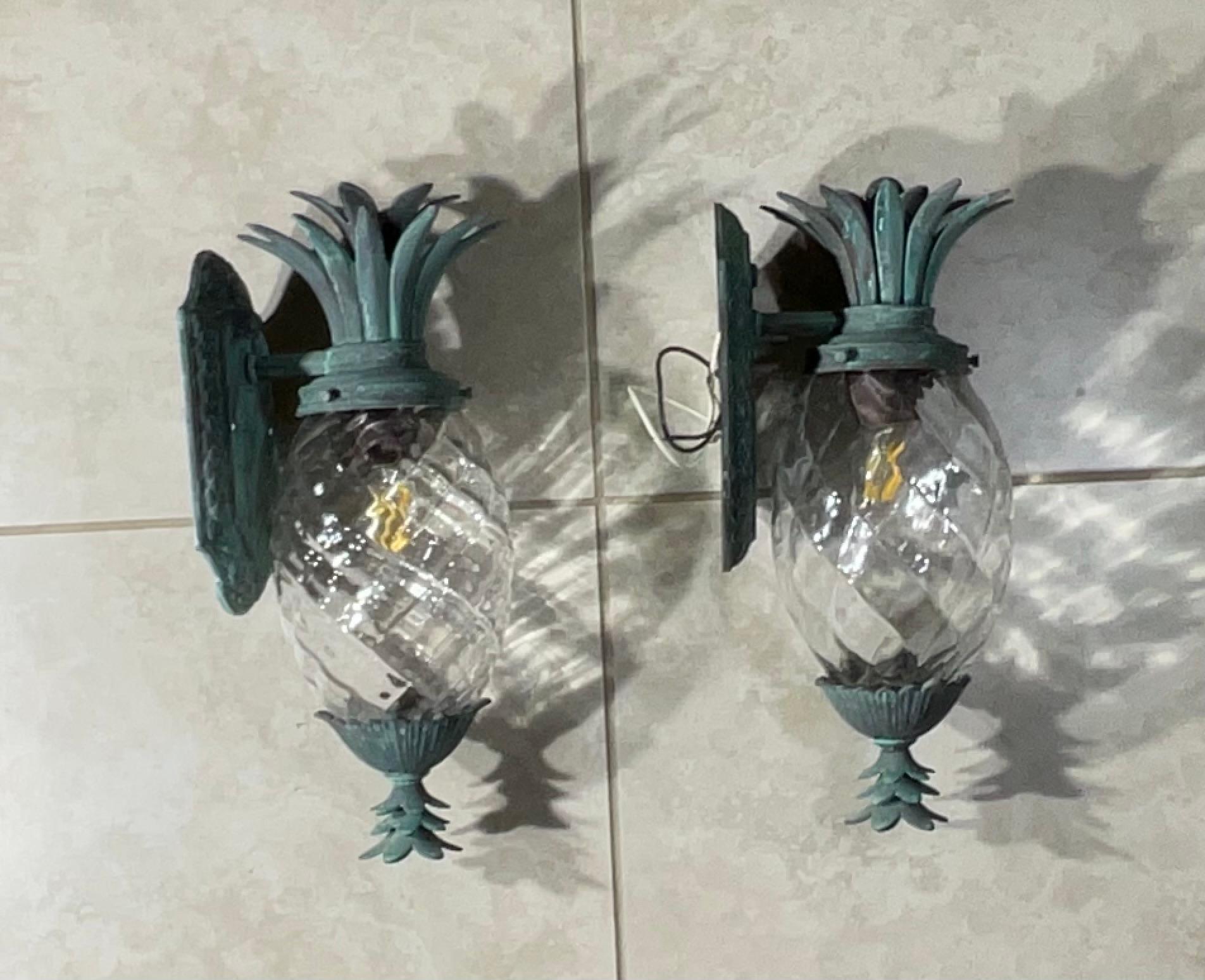Pair Of Vintage Pineapple Bronze and Brass Wall Sconces - Tropical Elegance 6