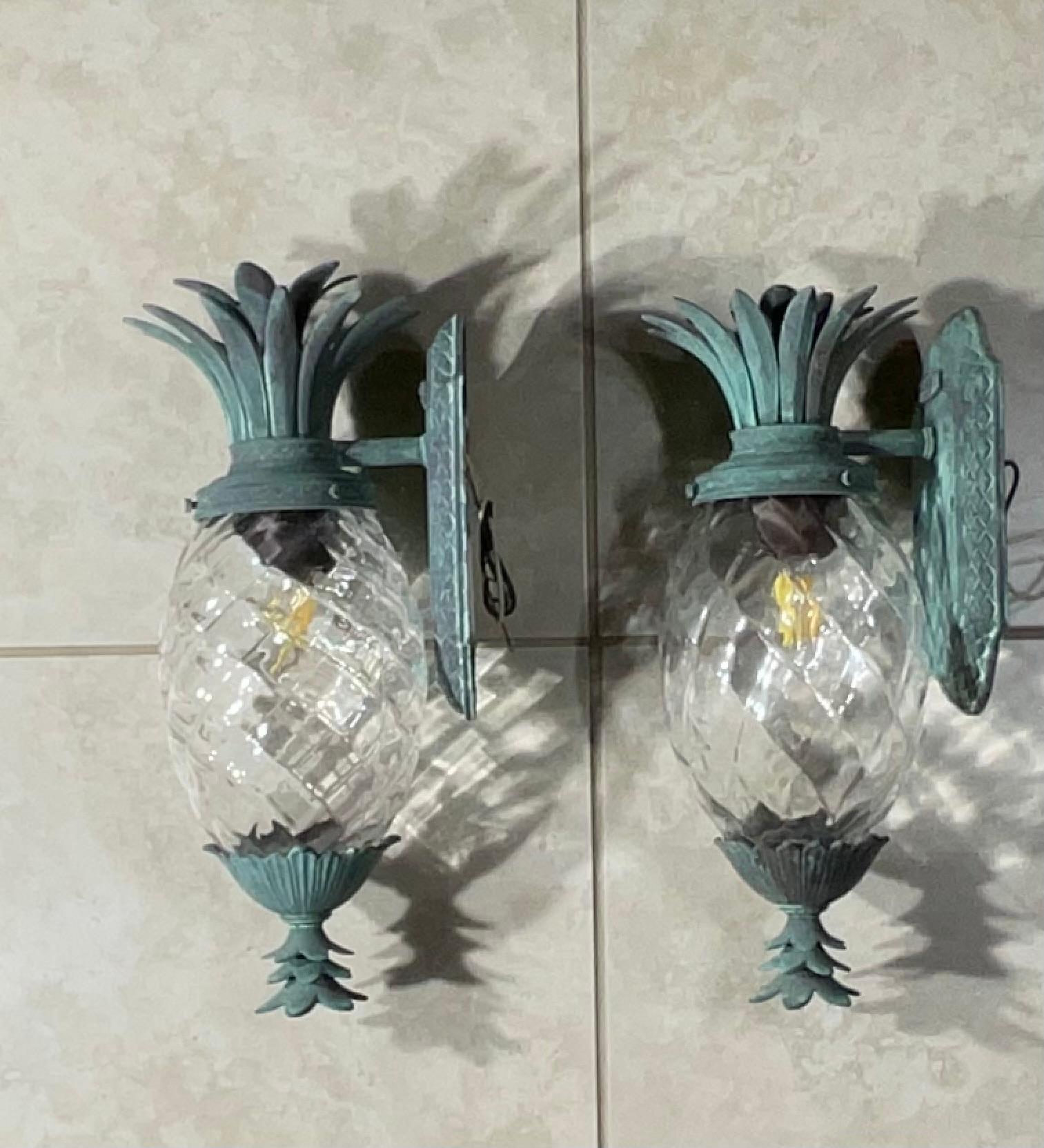 Pair Of Vintage Pineapple Bronze and Brass Wall Sconces - Tropical Elegance 7