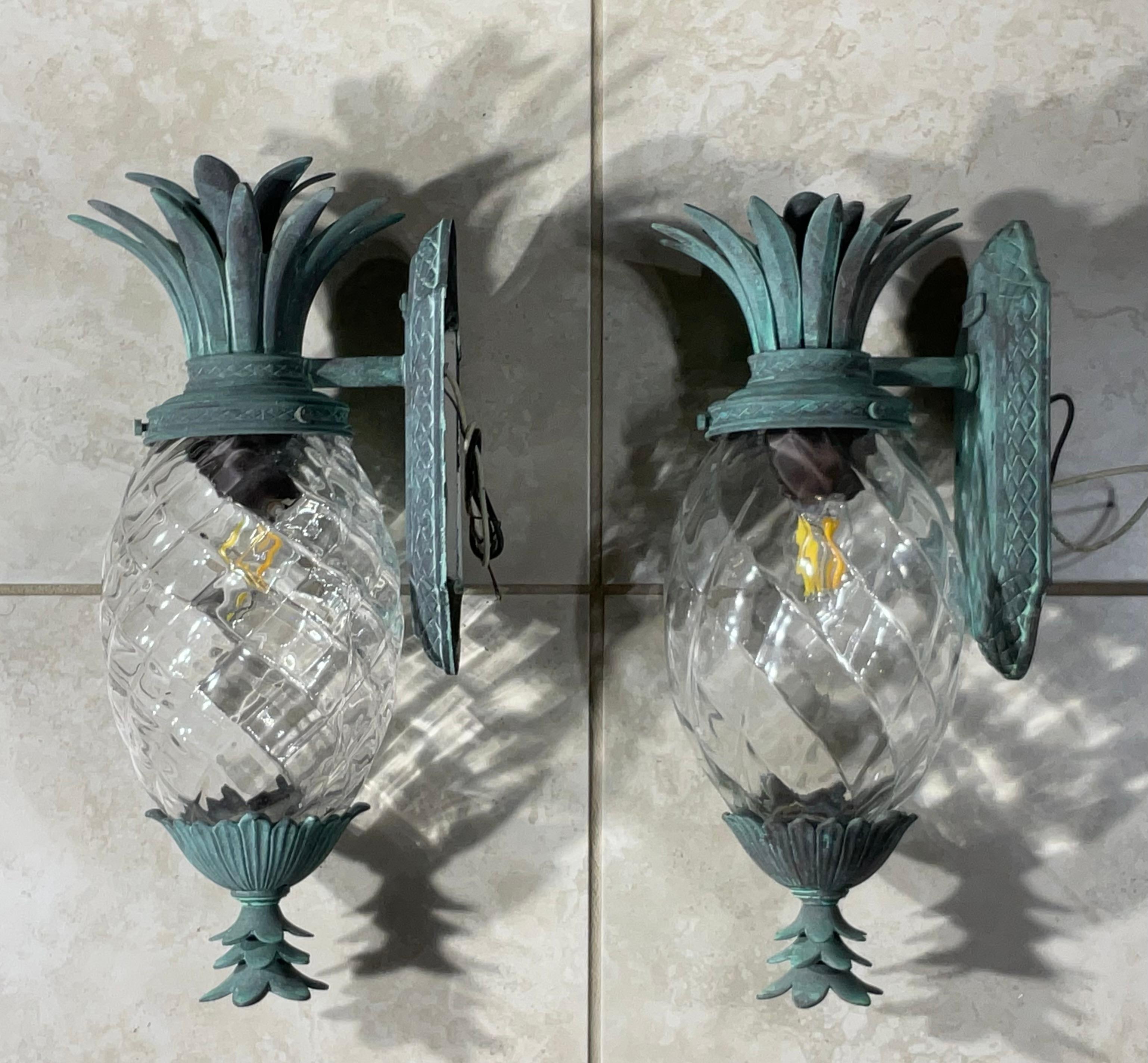 Pair Of Vintage Pineapple Bronze and Brass Wall Sconces - Tropical Elegance 8