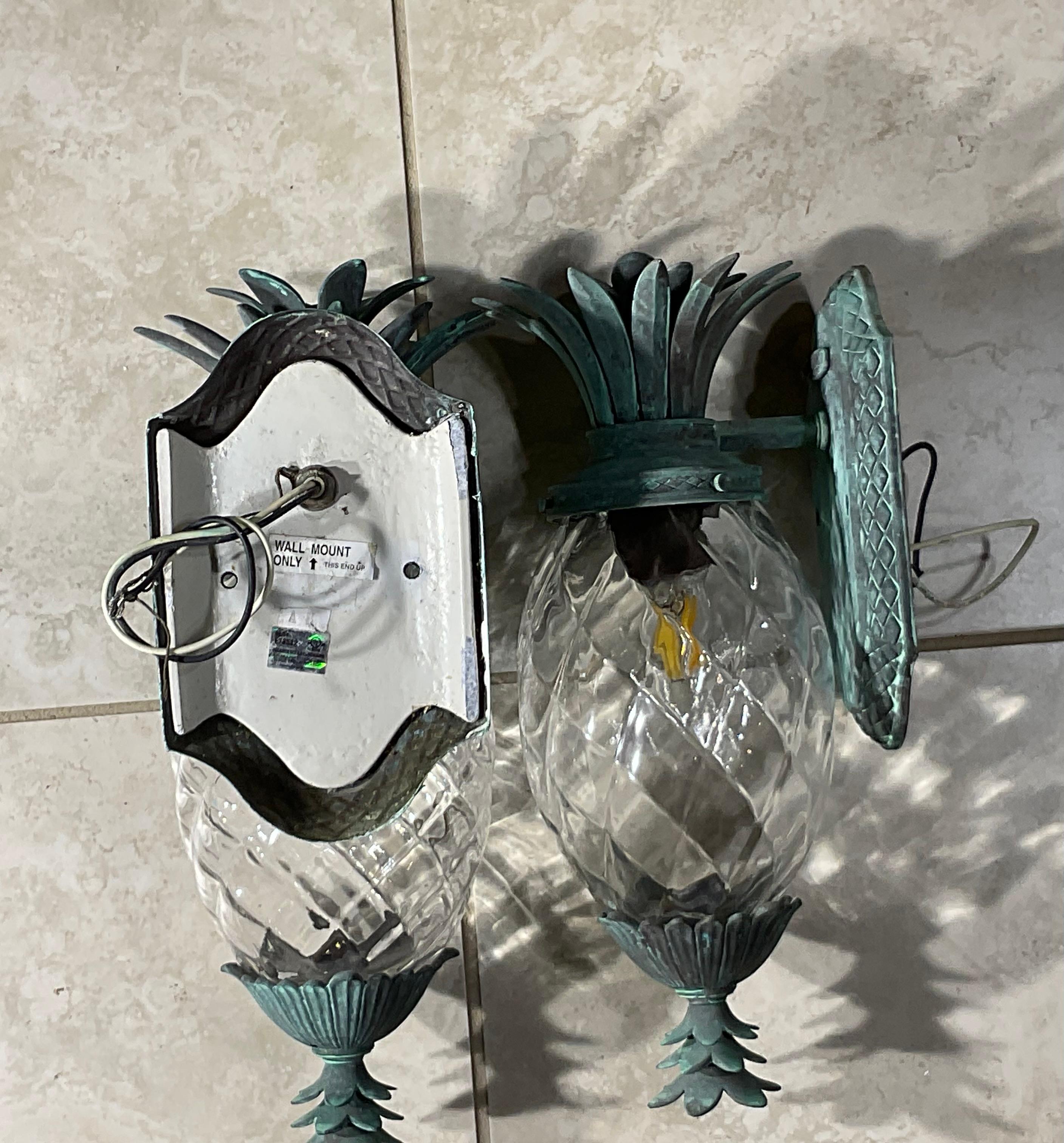 Pair Of Vintage Pineapple Bronze and Brass Wall Sconces - Tropical Elegance 9