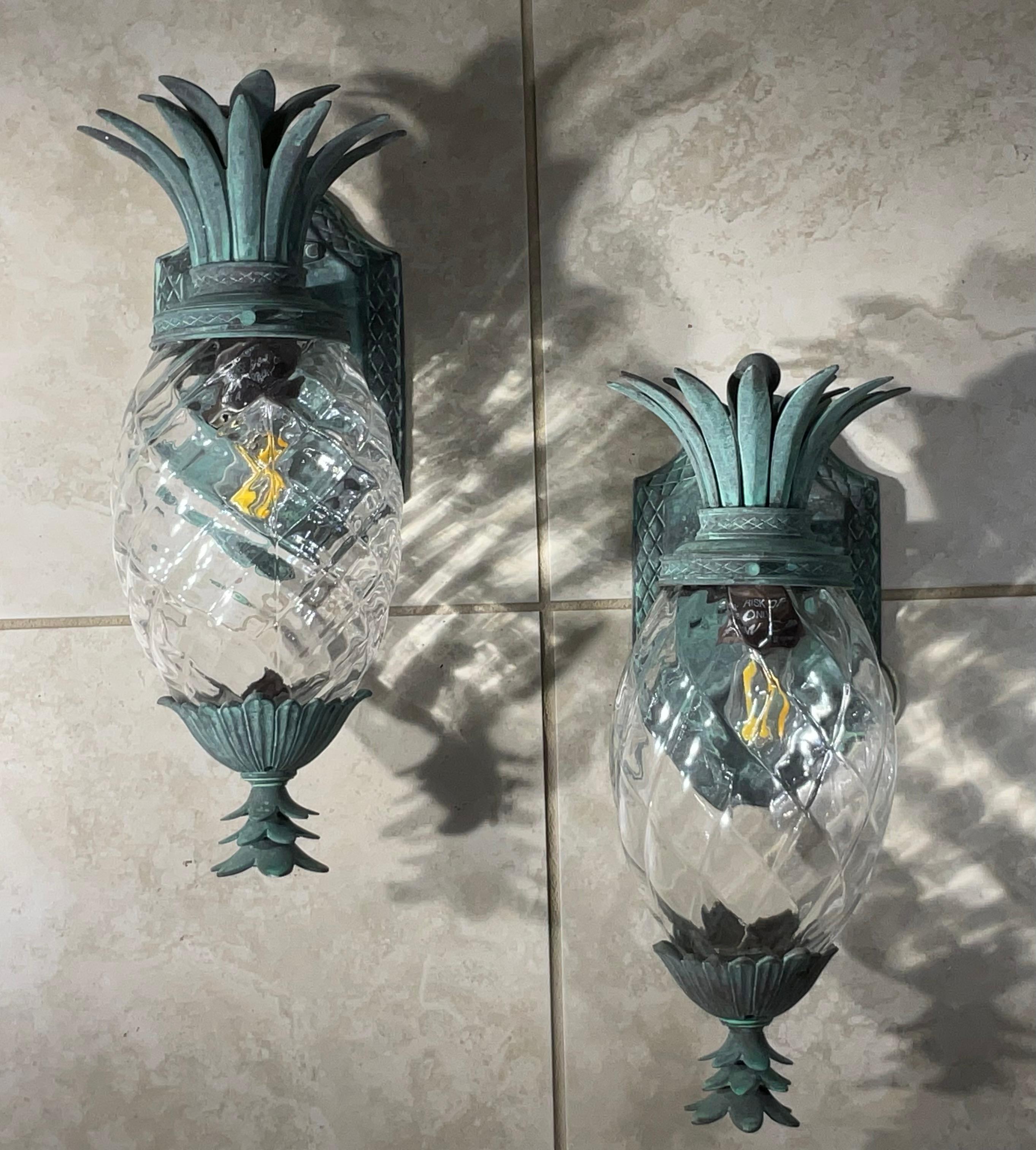 Pair Of Vintage Pineapple Bronze and Brass Wall Sconces - Tropical Elegance 10