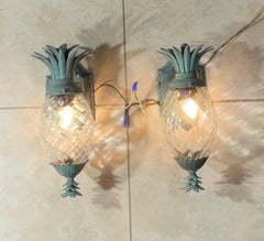 Pair Of Vintage Pineapple Bronze and Brass Wall Sconces - Tropical Elegance