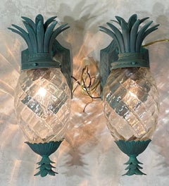 Pair Of Vintage Pineapple Bronze and Brass Wall Sconces - Tropical Elegance