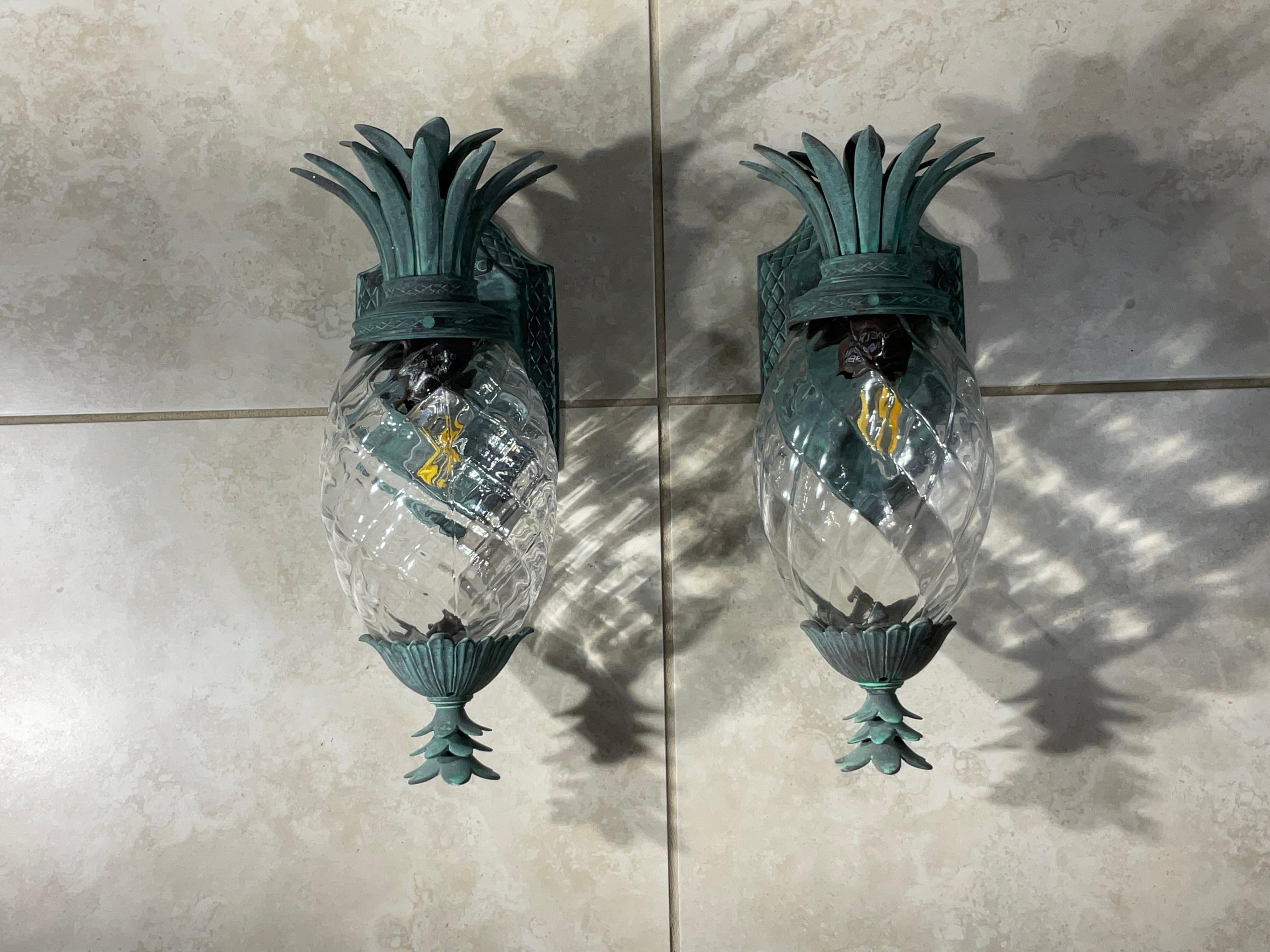 Pair Of Vintage Pineapple Bronze and Brass Wall Sconces - Tropical Elegance 1