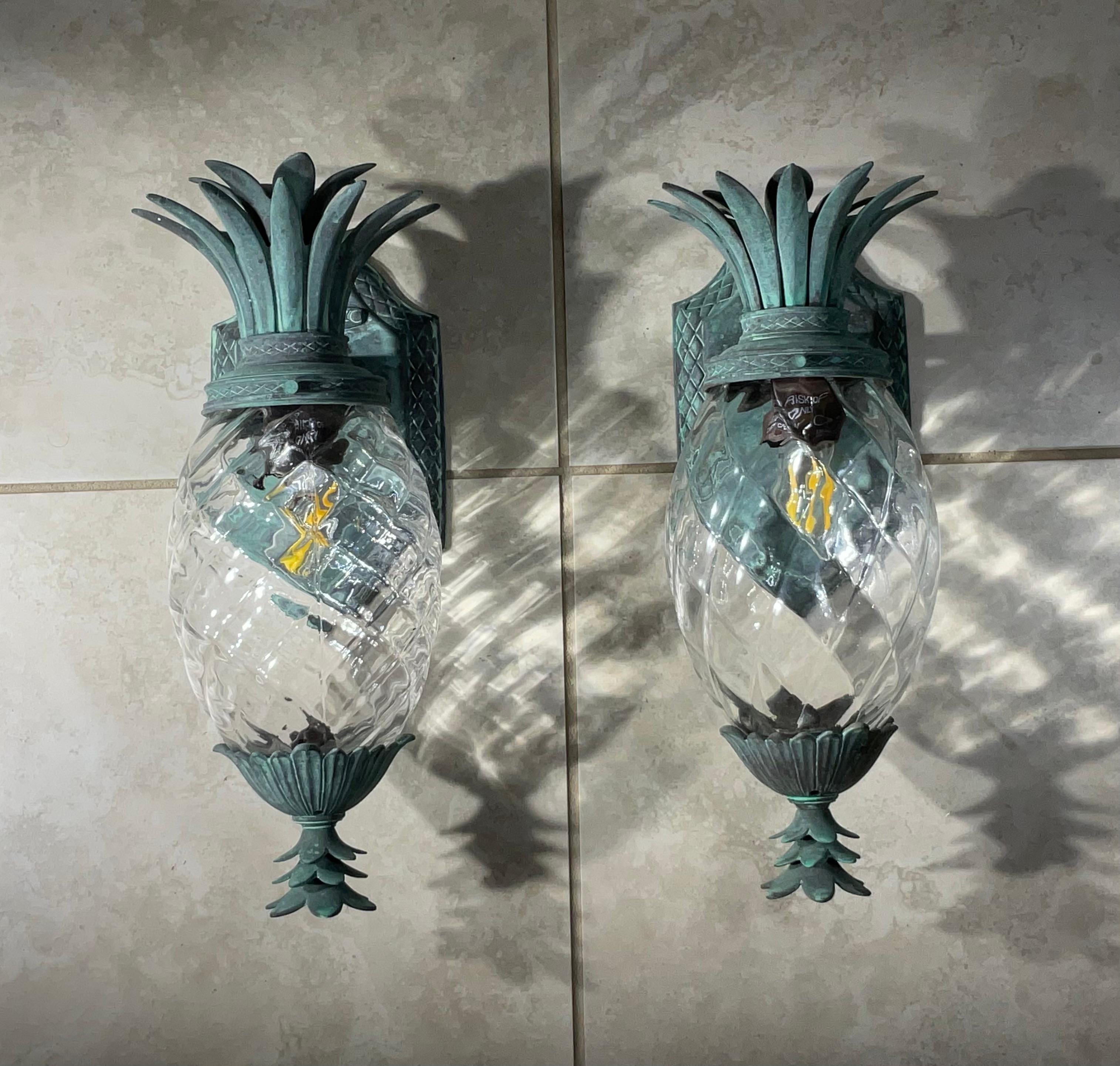 Pair Of Vintage Pineapple Bronze and Brass Wall Sconces - Tropical Elegance 2