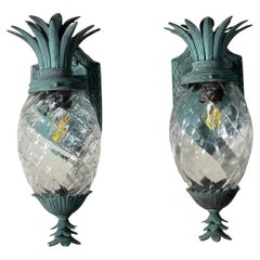 Pair Of Vintage Pineapple Bronze and Brass Wall Sconces - Tropical Elegance