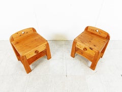 Pair of vintage pinewood bedside cabinets, 1960s