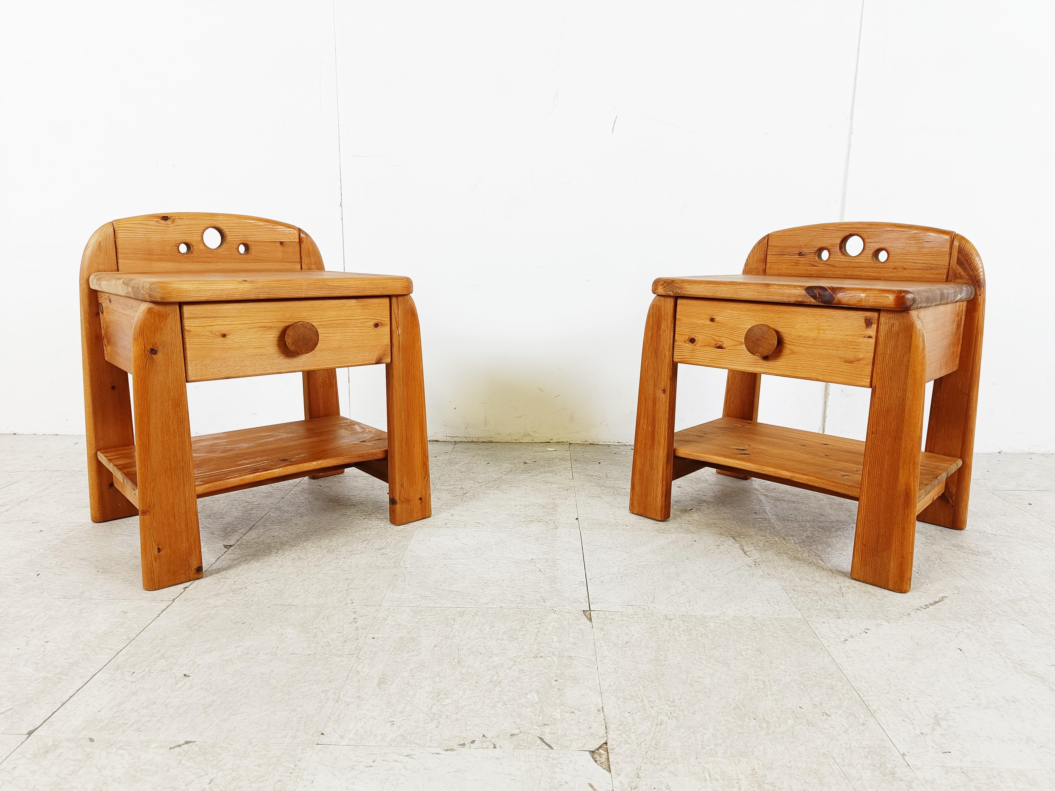 French Pair of vintage pinewood bedside cabinets, 1960s