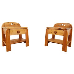 Pair of vintage pinewood bedside cabinets, 1960s