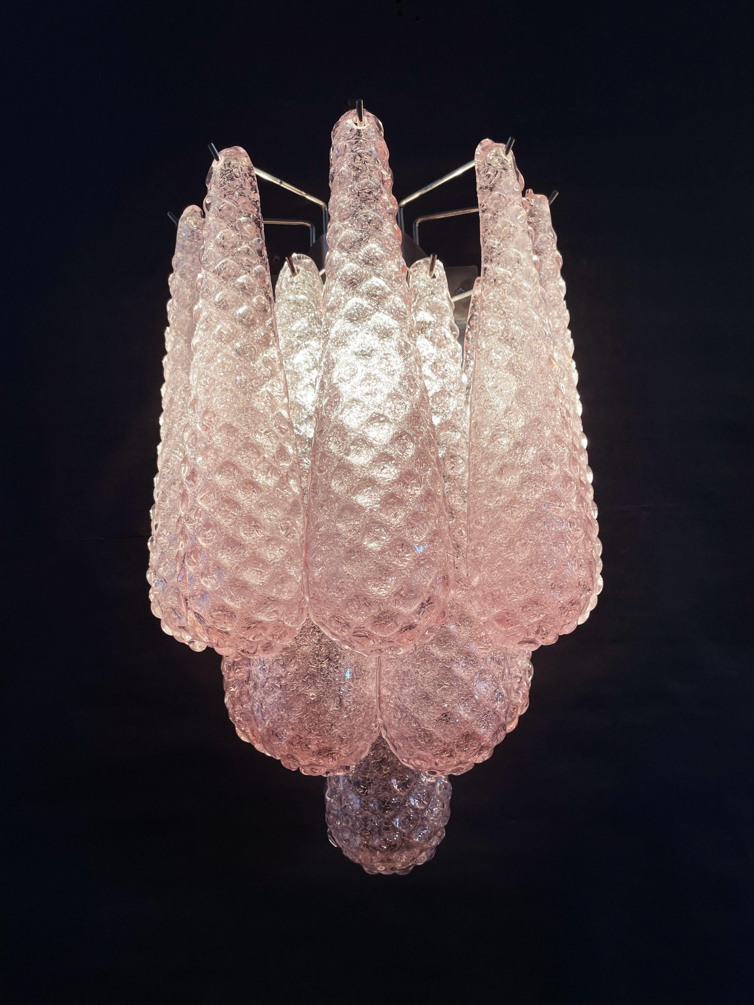 Pair of Vintage Pink Glass Petals Drop Wall Sconce For Sale 5