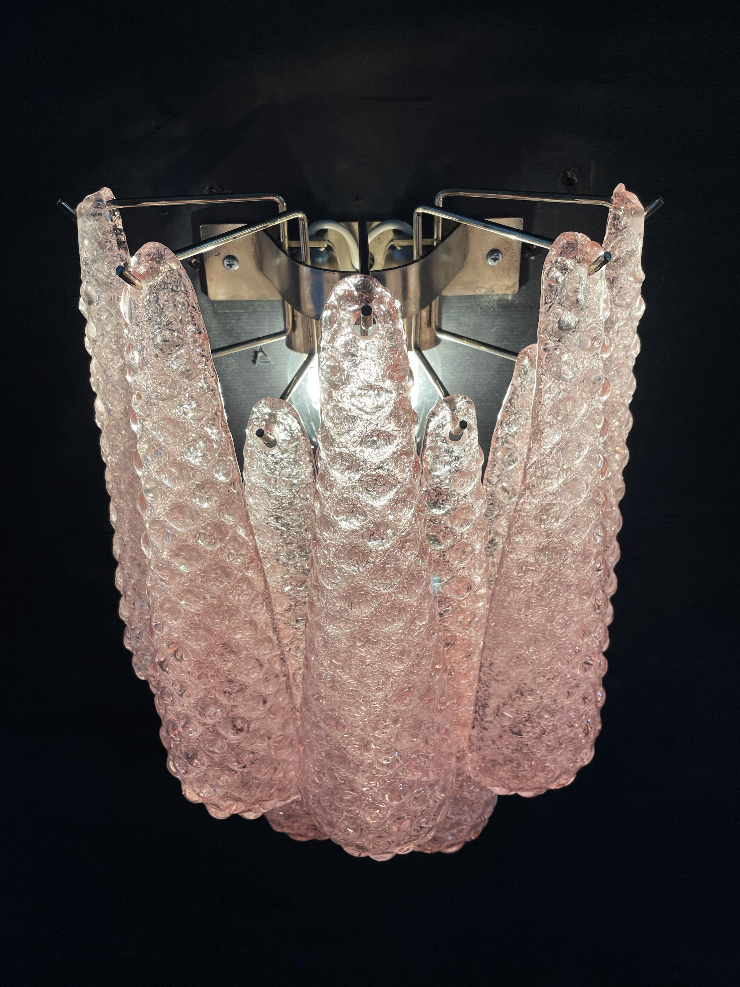 Pair of Vintage Pink Glass Petals Drop Wall Sconce 8