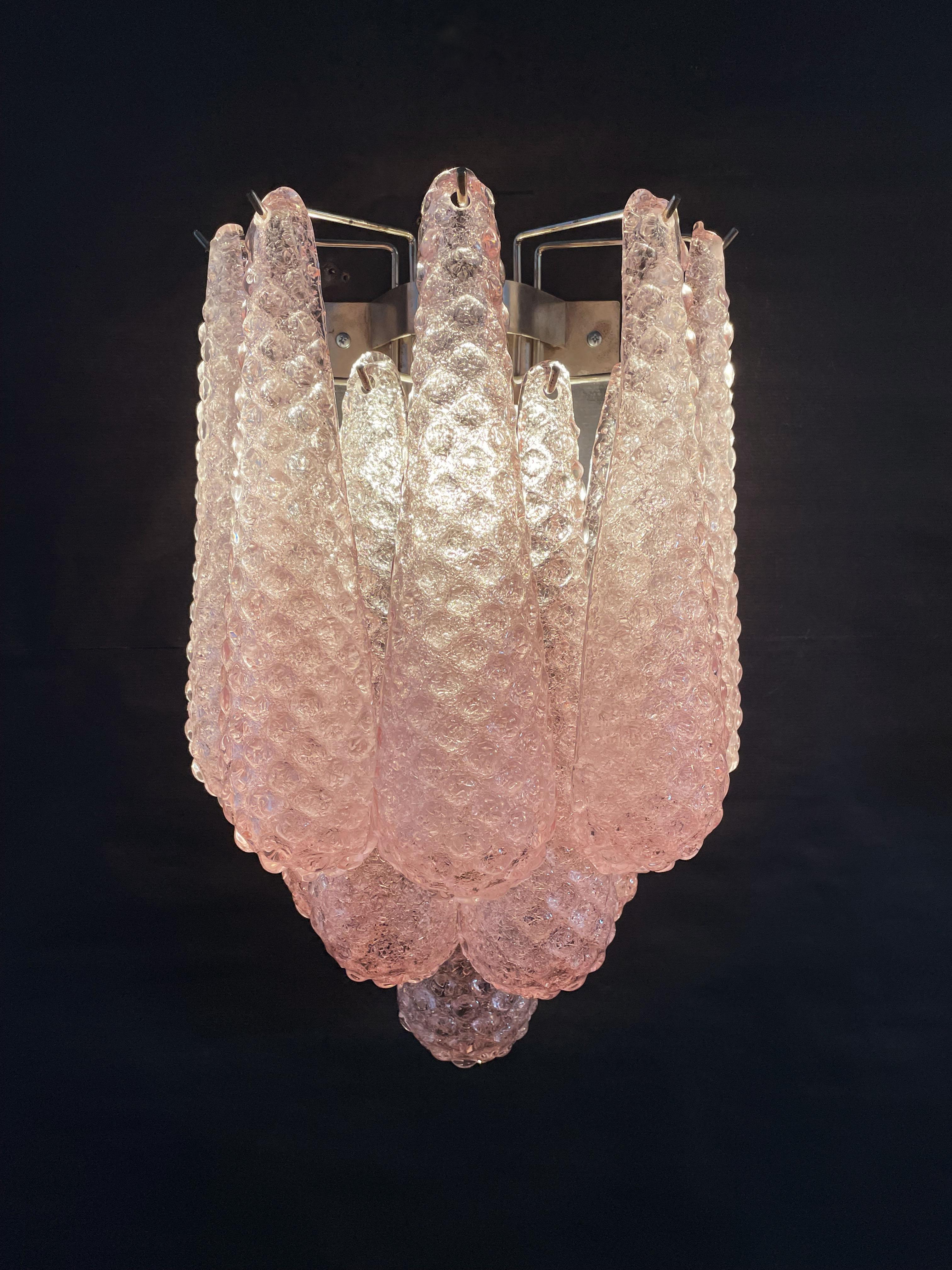 Pair of Vintage Pink Glass Petals Drop Wall Sconce 9