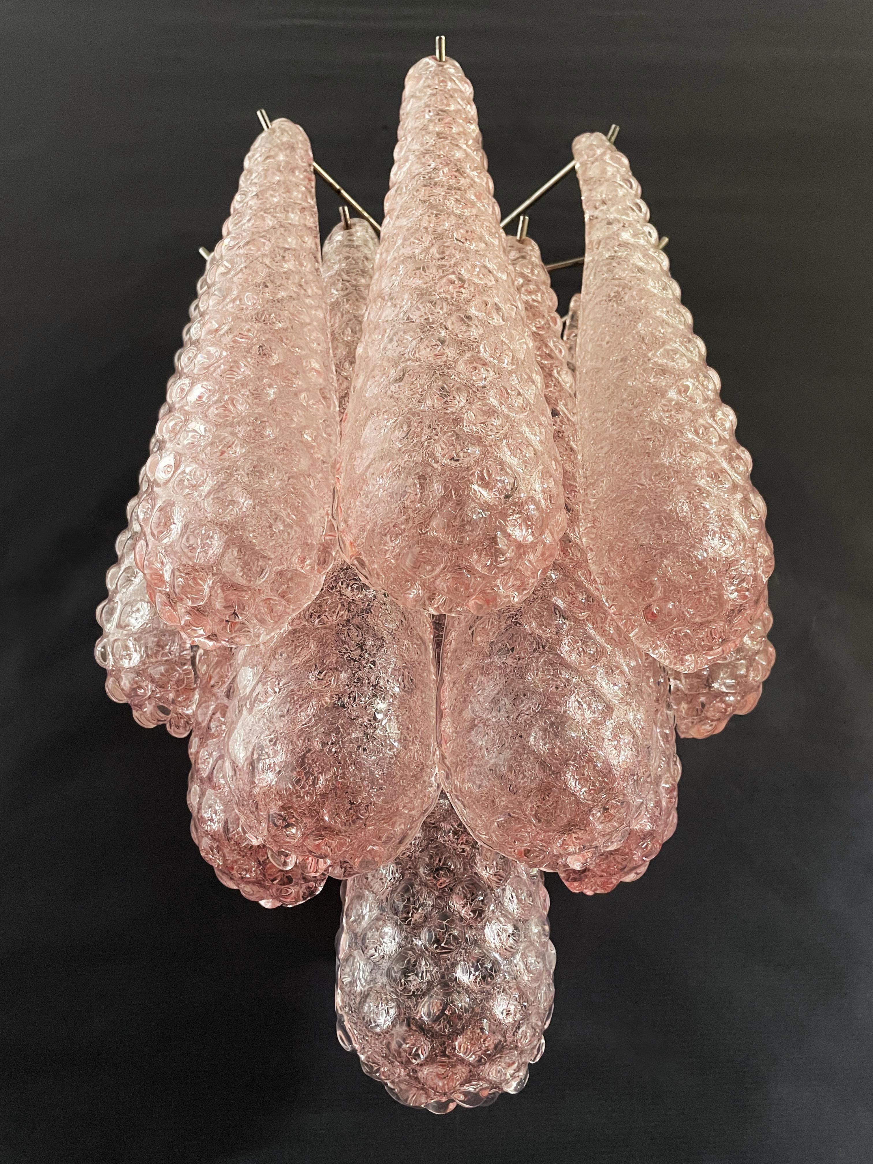 Pair of Vintage Pink Glass Petals Drop Wall Sconce For Sale 11