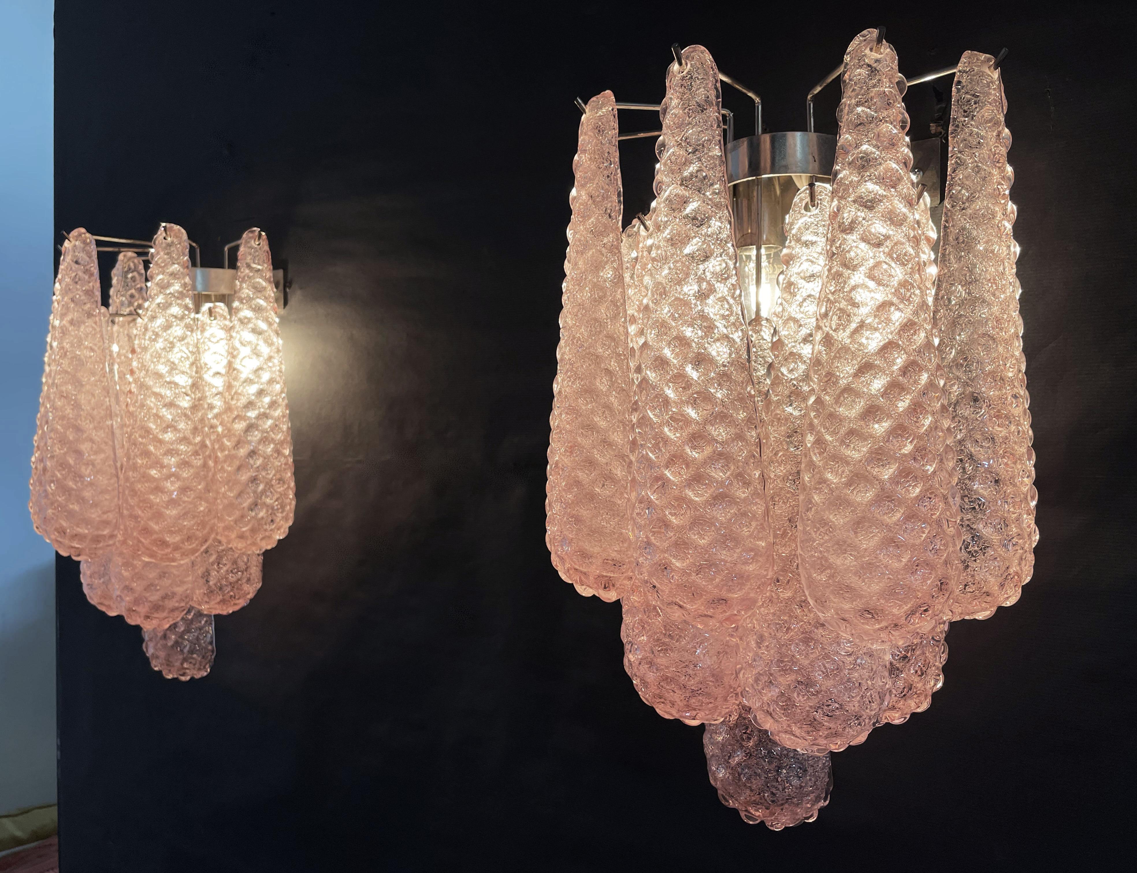 Pair of Vintage Pink Glass Petals Drop Wall Sconce 3