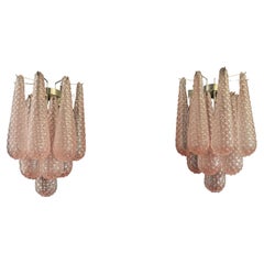 Pair of Vintage Pink Glass Petals Drop Wall Sconce